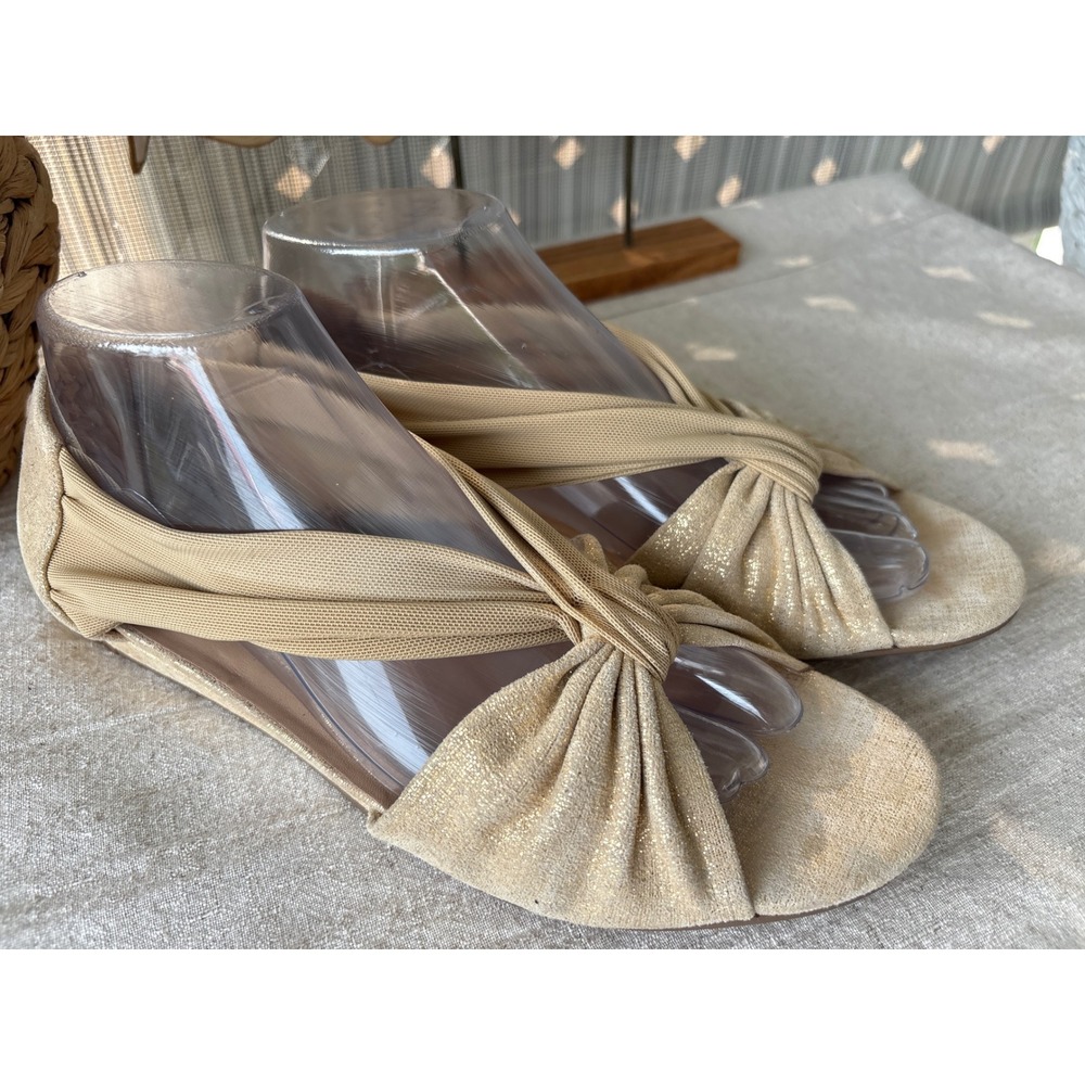 Donald J Pliner Womens Gold Metallic Mesh Twist Peep Toe Flats Sandals Size 8.5M